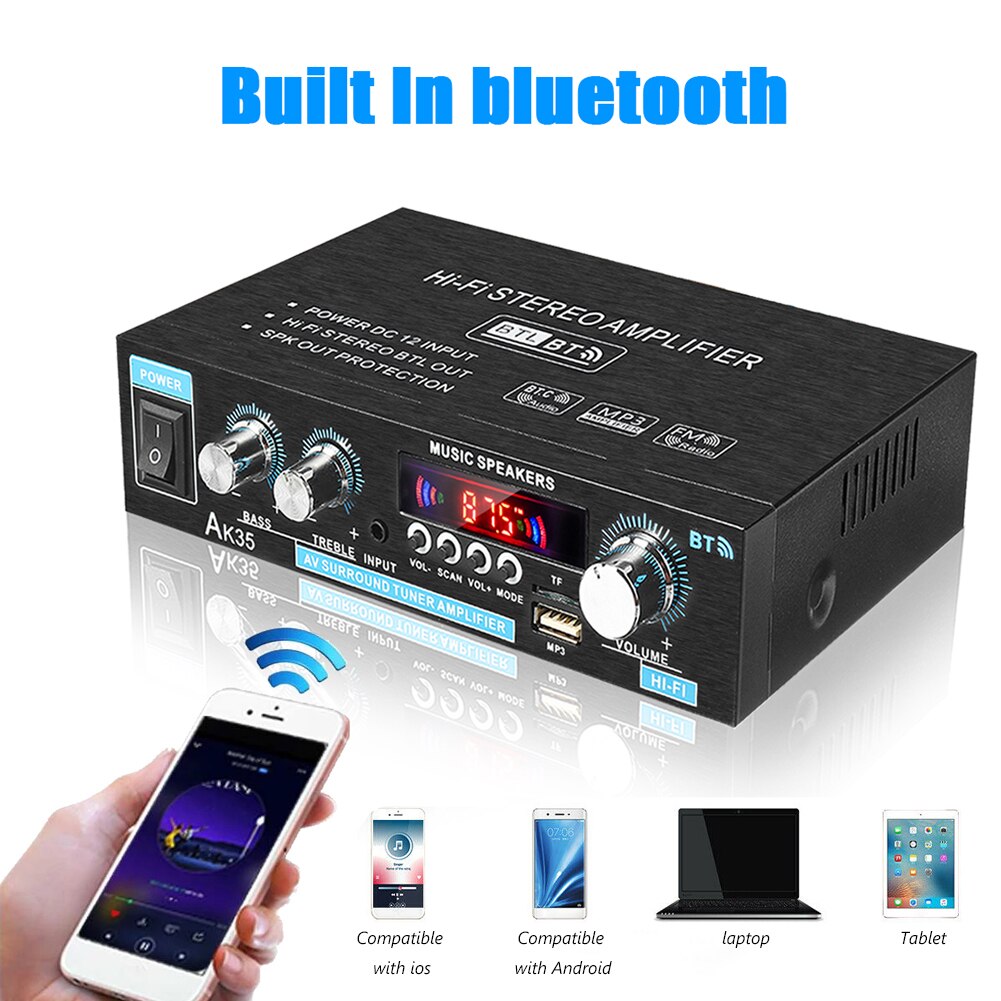 AK35 800W Home Car Amplifiers 2 Channel bluetooth 5.0 Surround Sound FM USB Remote Control Mini HIFI Digital Amplifier Stereo