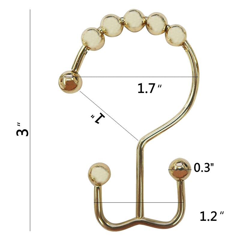 Duschdraperi ringar krok set  of 12, rostfritt stål rostskydd dubbel glidrulle med åtta badrum gardinkrok guld