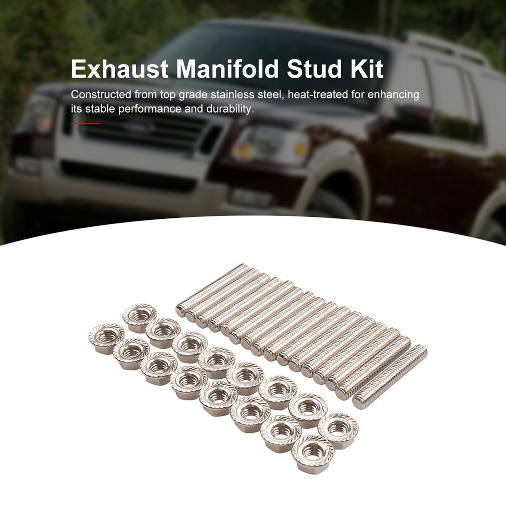 Stainless Steel Exhaust Manifold Stud Bolts Nuts Kit for Ford 4.6&5.4 Liter V8 Engine 2 Manifolds