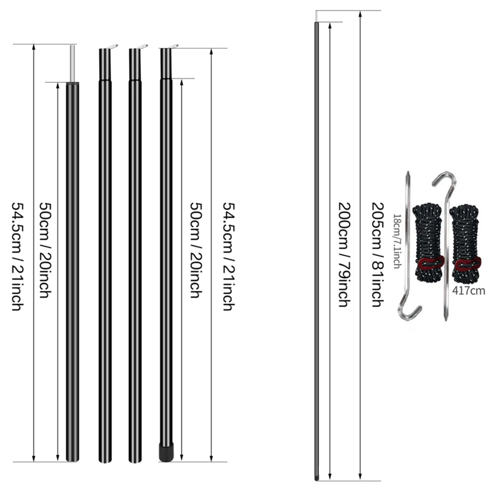impostato di pali per tenda telescopici da 2 m, impostato di 2 pali pieghevoli da campeggio leggeri e regolabili per escursioni a baldacchino da passeggio: esercito verde