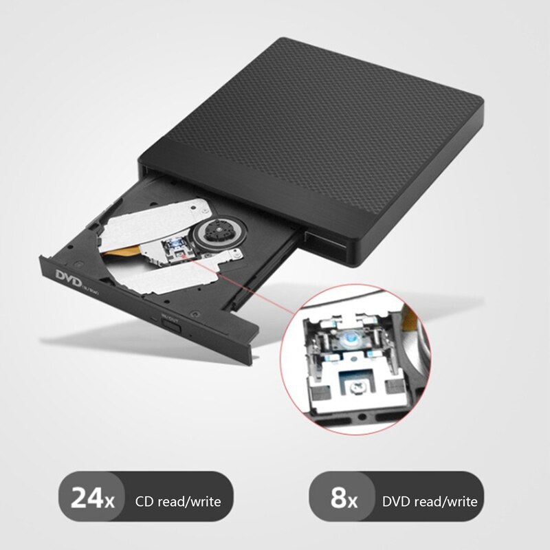 -External DVD Burner USB 3.0 Portable CD/DVD ROM +/-RW Drive with 2 USB, SD/TF Ports for Laptop Desktop Computers