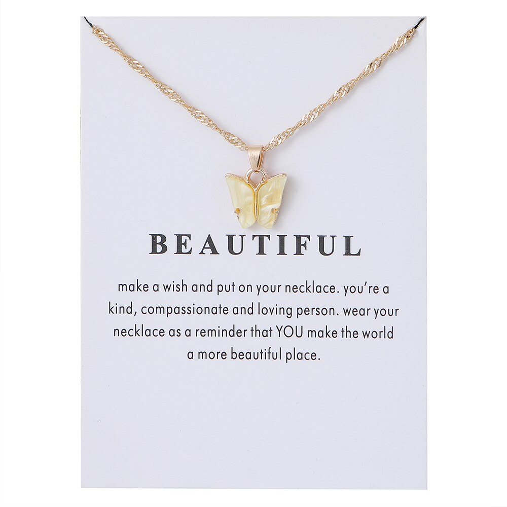 Cute Butterfly Pendant Necklace for Women Jewelry: white card yellow