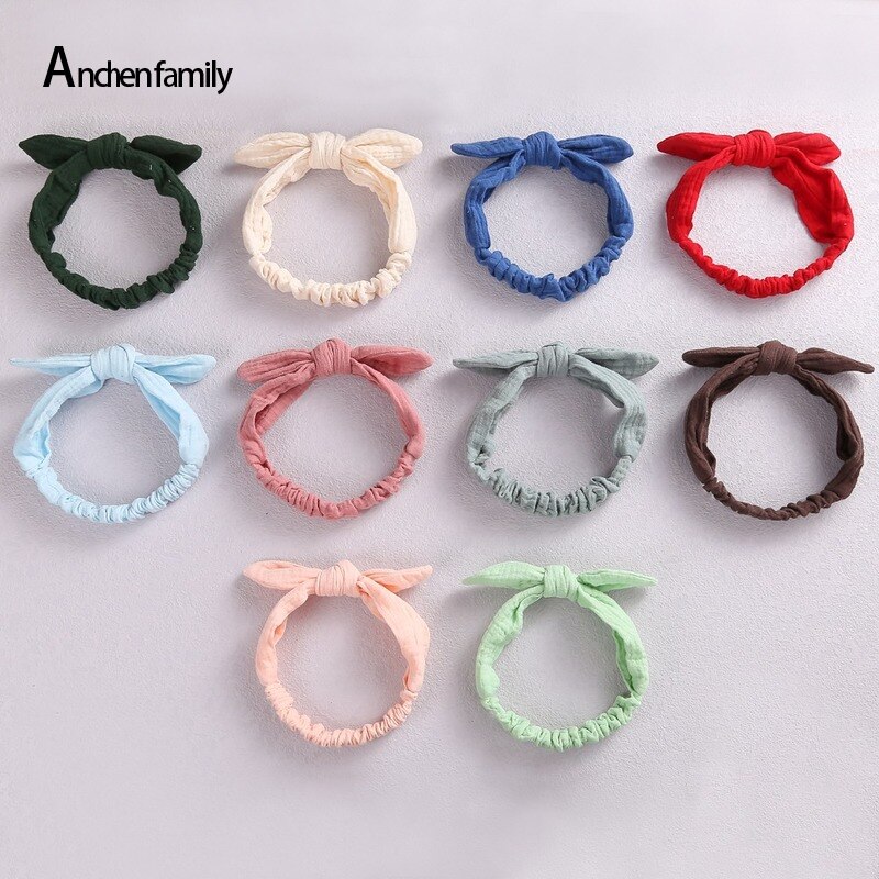 Cintas elásticas para el pelo para bebé, diadema de lino y algodón para niña, accesorios para el cabello con nudo, turbante con orejas de conejo para niño pequeño, lazos de Playa suaves