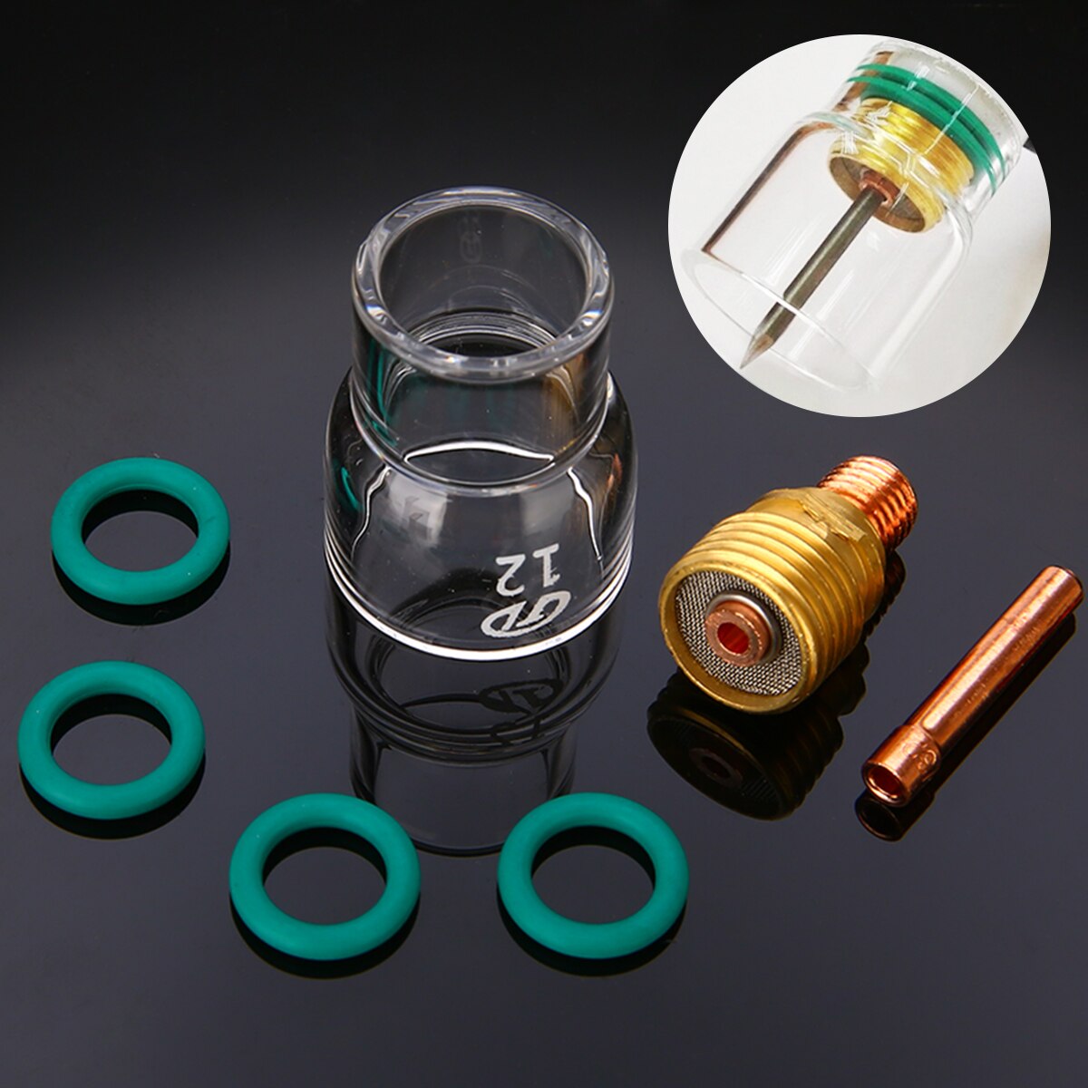7 pièces torche TIG pratique tasse de soudage lentille de gaz trapue #12 Pyrex Kit de tasse pour WP-9/WP-20/WP-25 Torches de soudage refroidies par Air