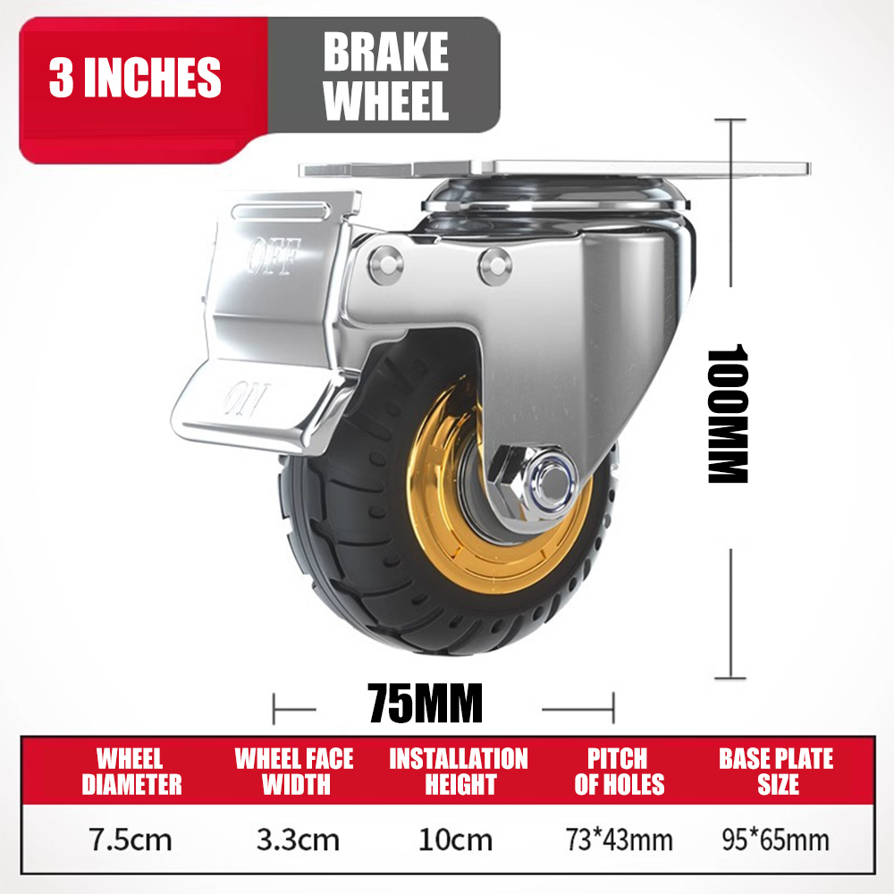 Caster Wheels 3/4/5inches Side Mount Small Rubber Furniture Castors Swivel Cartwheels for Trolley Cabinet: Silver