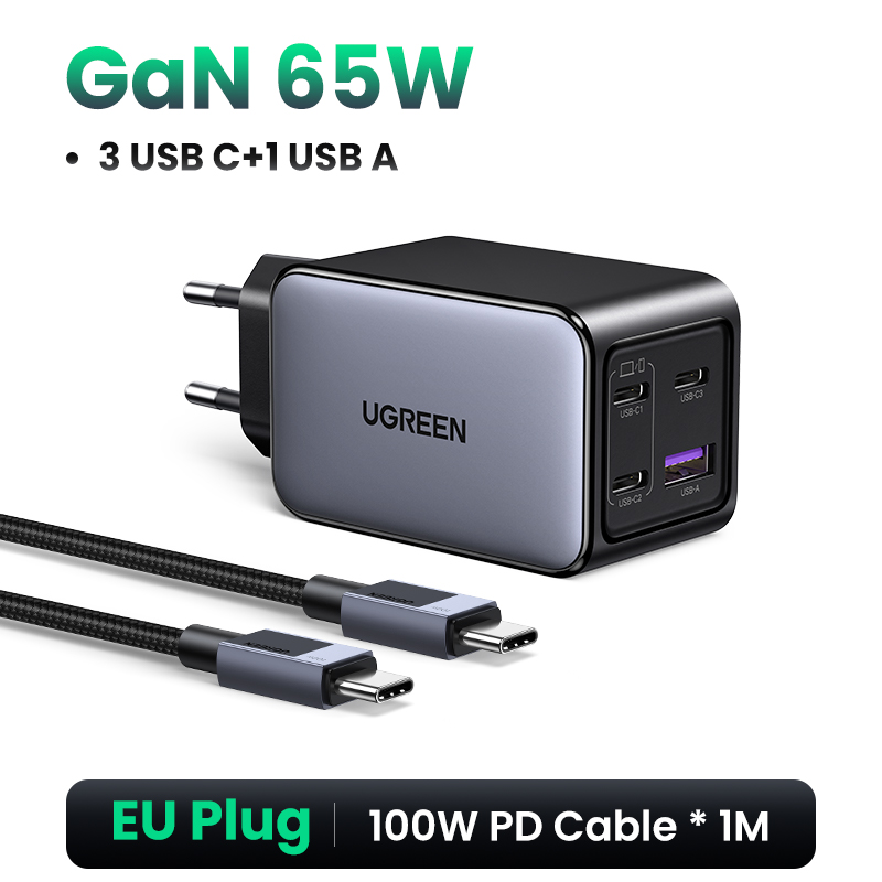Ugreen 65W Gan Oplader Snel Opladen 4.0 3.0 Pps Pd 3.0 Snellader 3 Usb C Voor Macbook Air Laptops Tablets Iphone 16 15 14 Pro: Kr
