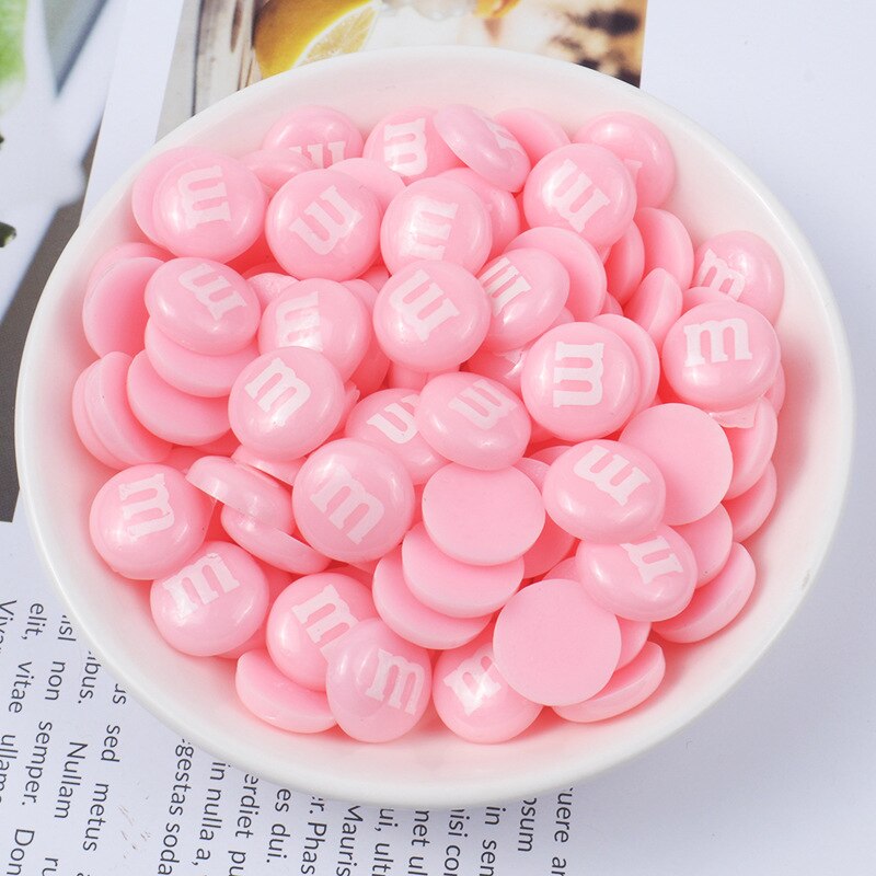 20Pcs Slime Simulatie Hars M Bean Kleur Effen Chocolade Bean Diy Mobiele Telefoon Shell Patch Sieraden Accessoires Slime Filler: Roze