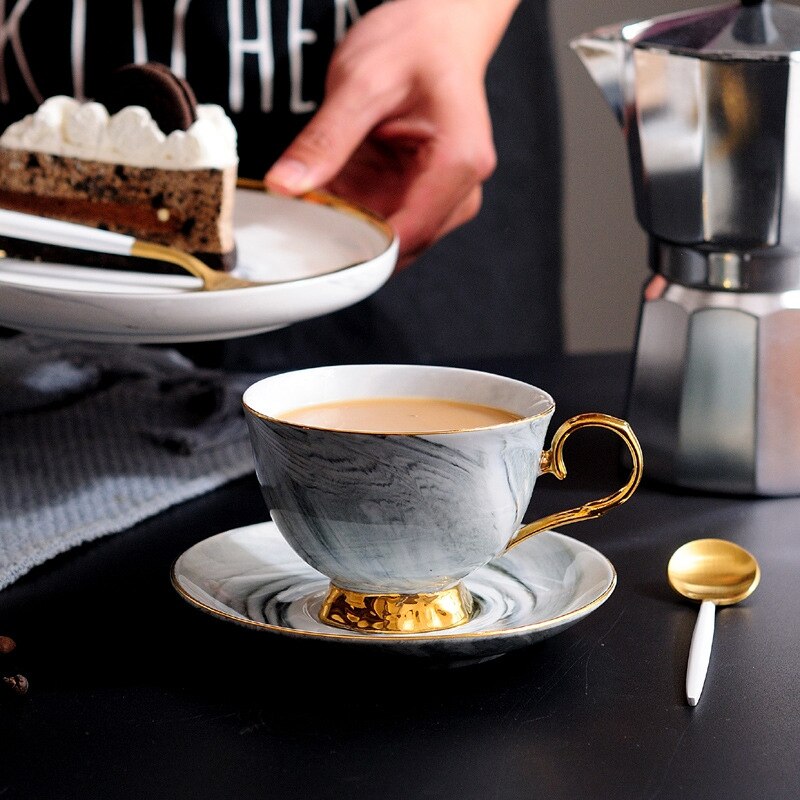 Marble Phnom Penh Ceramic Coffee Cup and Saucer Set Afternoon Tea Cup Lovers