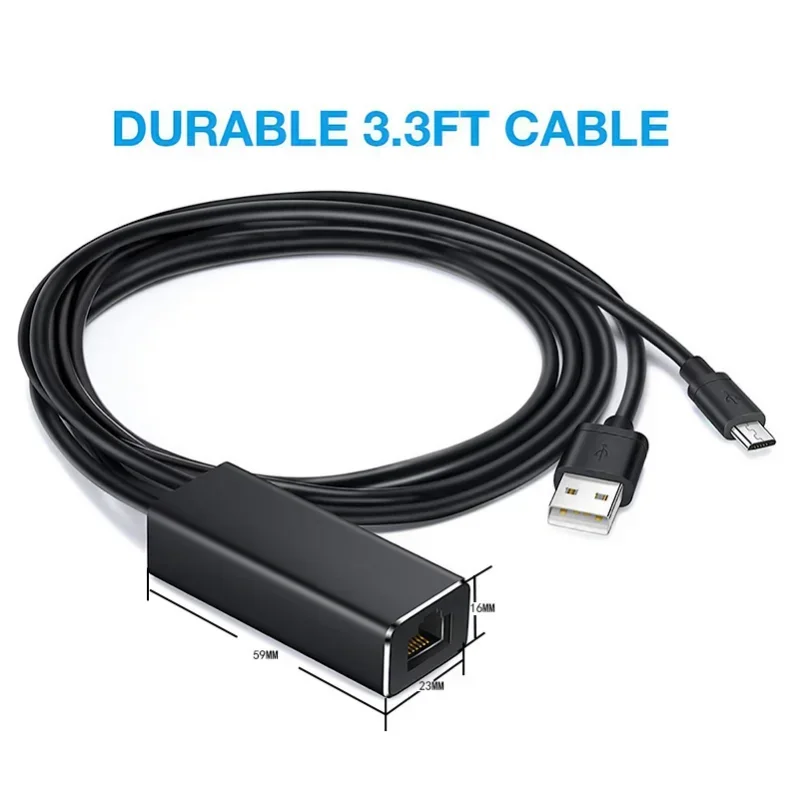 1pcs Ethernet Network Card Adapter Micro USB Power to RJ45 10/100Mbps for Fire TV Stick Chromecast for Google
