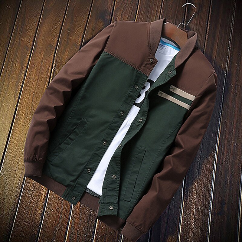 Slim Mens Patchwork Coats Autumn Men Casual Coat Jacket Stand Collar Long Sleeve Sports Jackets