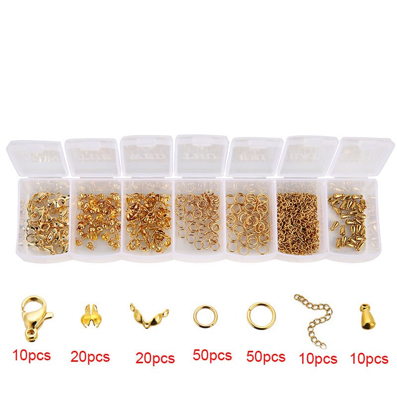 Stainless Steel Lobster Clasps Jump Rings Necklace Making Gold Extender Chain Diy Bracelet Accessories Jewelry Making Kit Set: Gold