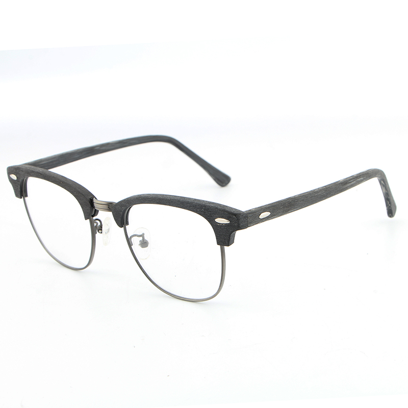 HDCRAFTER Vintage Optical Wood Glasses Frame with Clear Lens Men Women Half Frame Wooden Reading Glasses Eyeglasses Frame: GRAY