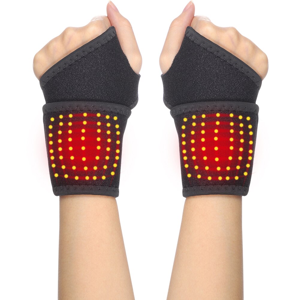 2 pieces magnetic therapy self-heating wrist support brace wrap heated hand warmer compression arthritis pain relief armband belt