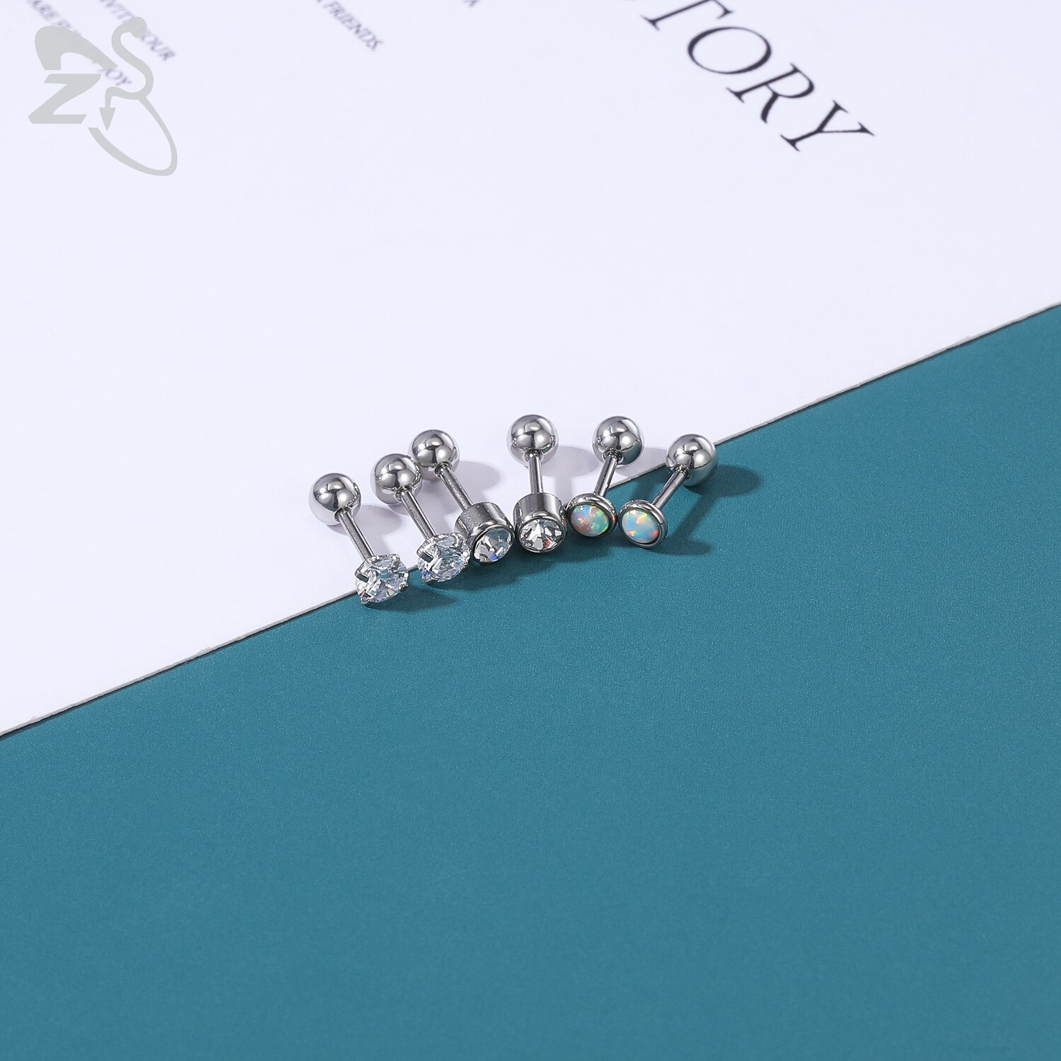 ZS 4-9pairs/lot CZ Crystal Stud Earring Set 3 Color Round Heart Star Stainless Steel Ear Helix Tragus Cartilage Piercing Jewelry