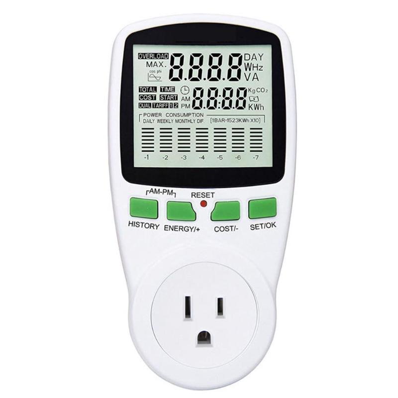 Ac power meter 220v digital wattmeter eu energimåler watt monitor analysator: Hvid