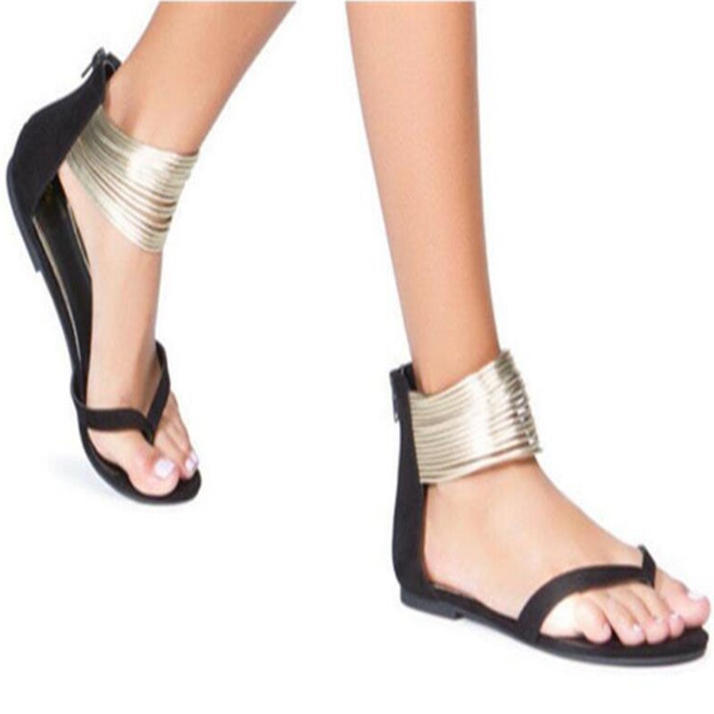 Stil sandaler kvinder flad med hæl sandaler sommer lynlås afslappet klipklapper sandaler peep-toe sandaler str. 35-43: Sort / 35