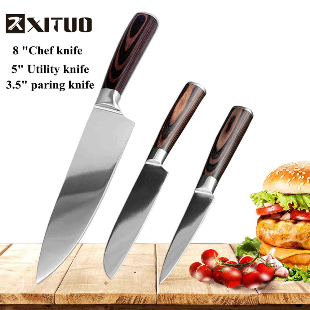 Xituo 7 " +8 " tommer santoku køkkenkniv japansk stålblad barberkniv skarpt højkulstof rustfrit stål skåret kokkens madlavningsværktøj: 3 stk sæt c