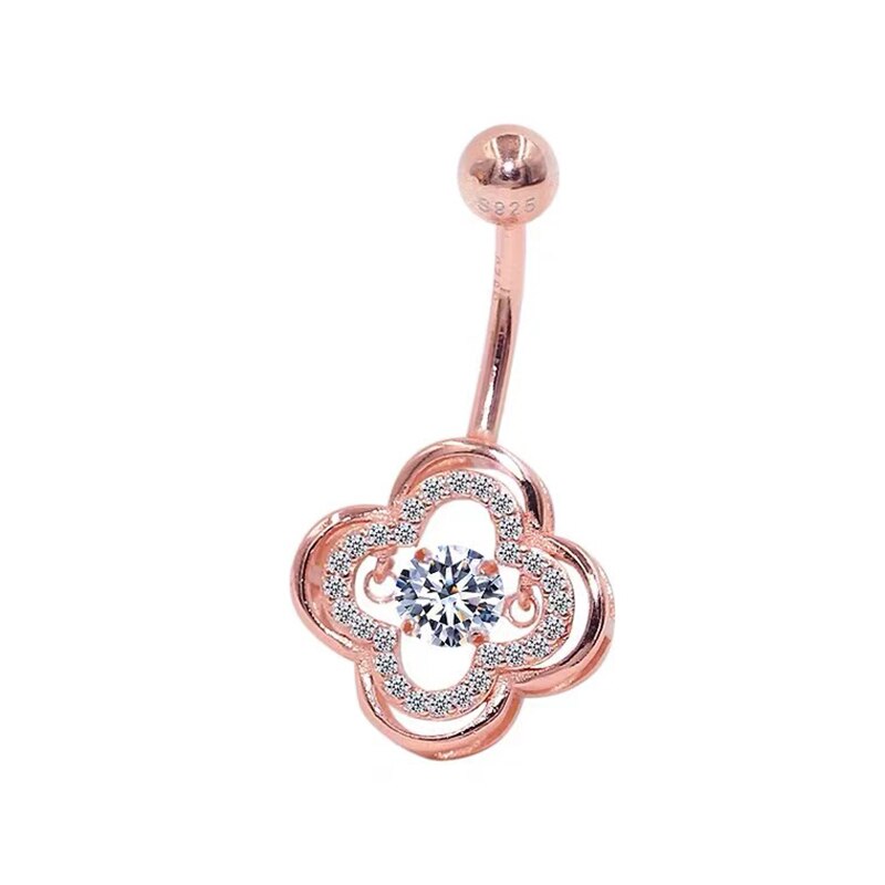 925 Sterling Silver Piercing Navel Smart Clover Belly Button Rings Body Jewelry Rose Gold Platinum Color Decoration