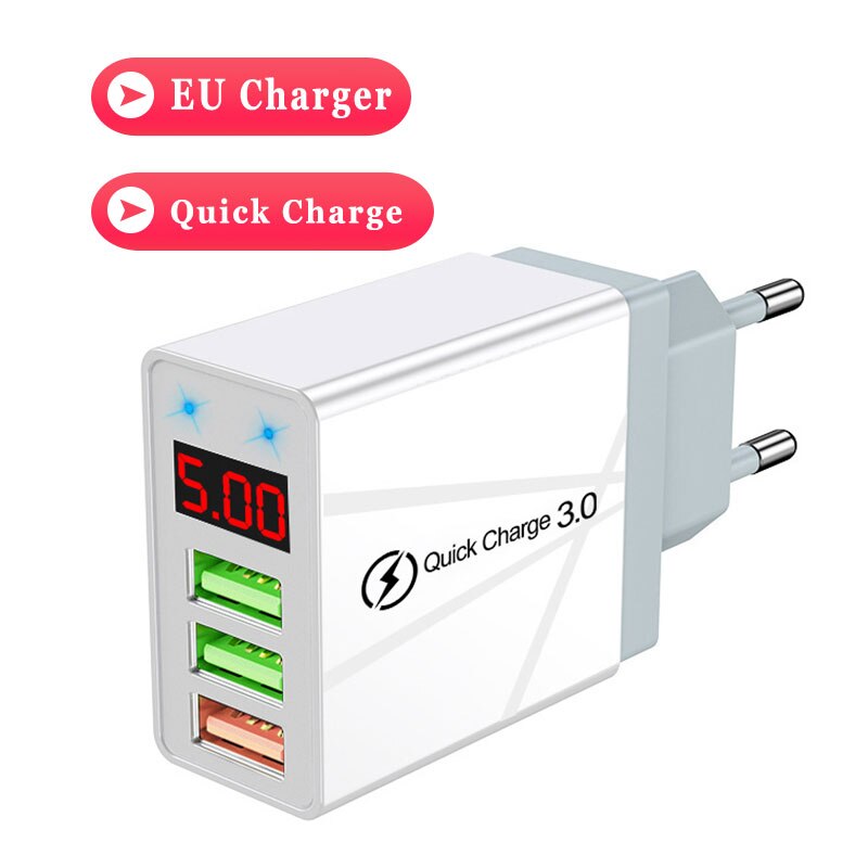 Elough 3 porty USB szybka ładowarka 30W 5V/3A LED cyfrowy wyświetlacz telefon komórkowy szybka ładowarka ładowarki do telefonów komórkowych uniwersalna ładowarka do iPhone Xiaomi Poco x3 ładowarka ścienna: QC EU White