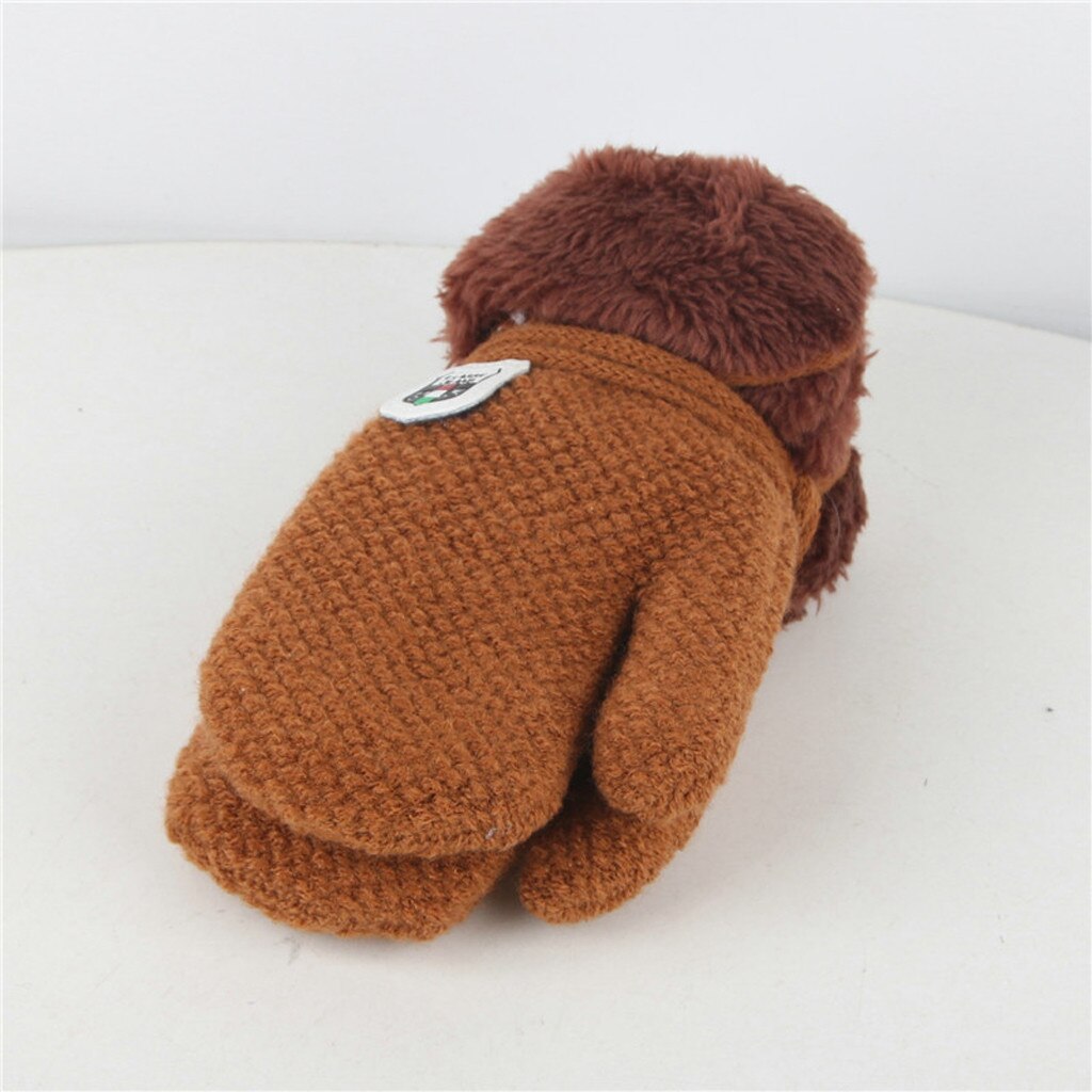 Navidad ofertas Winter Baby Fäustlinge Handschuhe Für Mädchen Solide Kinder Warm Halten Verdickung Und Furring Gestrickte Handschuh детские: COFFEE