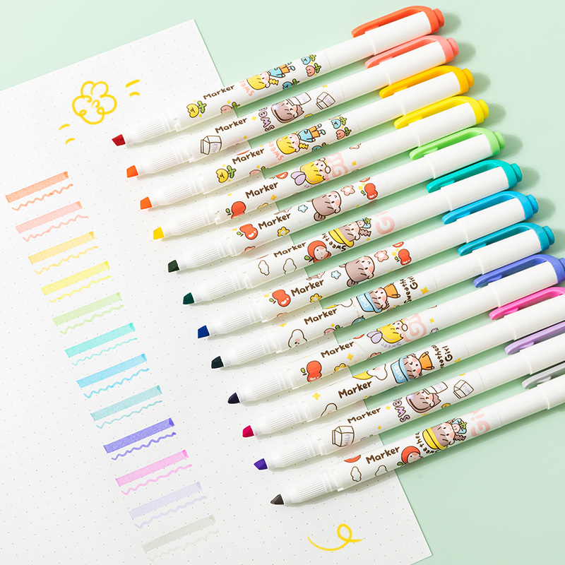 Juego de rotuladores bonitos para chica, rotuladores de doble punta para escribir, pintar y dibujar, para el colegio y la Oficina, H6910, 6 uds.