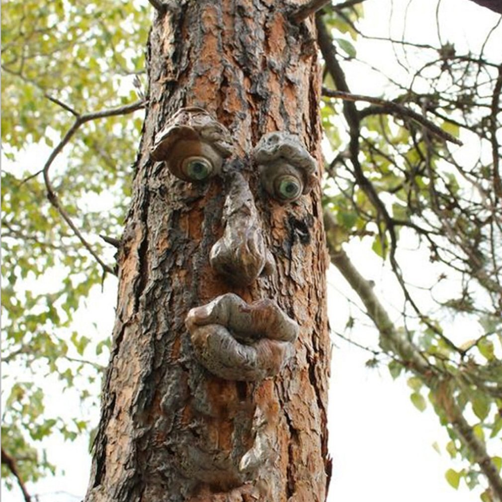Easter Weird Old Man Tree Face Outdoor Tree Face Decoration Garden Art Tree Bark Face Decoration Props: B