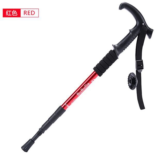 Albium alloy ski walking stick shock absorber sleeve handle curved handle four-section walking stick outdoor goods