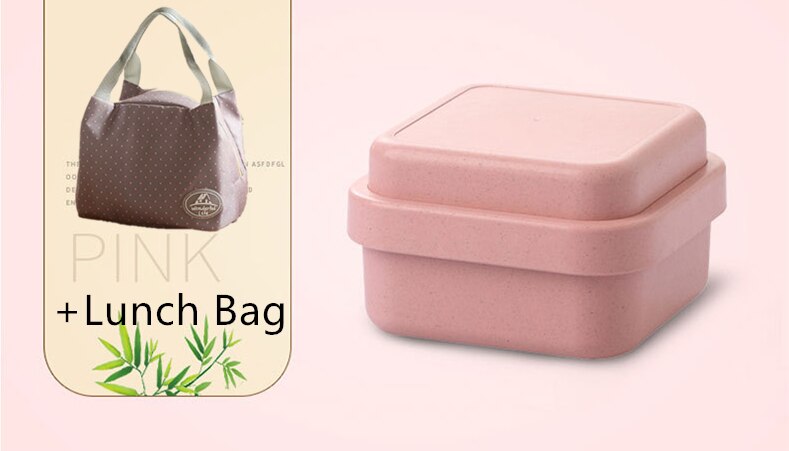 Fiambrera de doble capa de fibra de bambú, vajilla creativa multifunción, Verde, accesorios de cocina, fiambrera de microondas: Pink-bag
