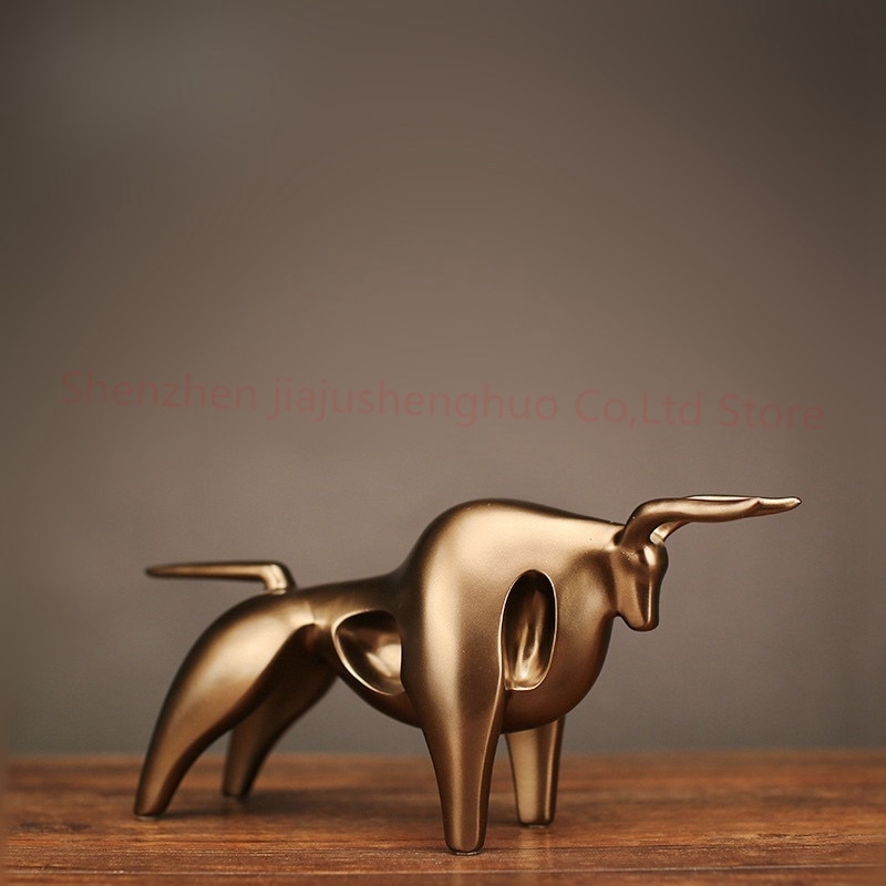 Mrzoot Moderne Abstracte Gouden Kalf Standbeeld Hars Decoratie Woonaccessoires Geometrische Taurus Sculptuur Cra