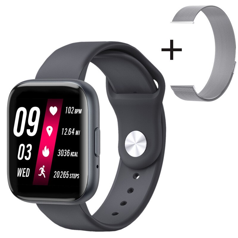 Smart Watch T99 1.55inch Fitbit Touch HD Screen Bluetooth Call Message Push Wristband Sports Bracelet Fitness for Android IOS: black wit 2 strapes