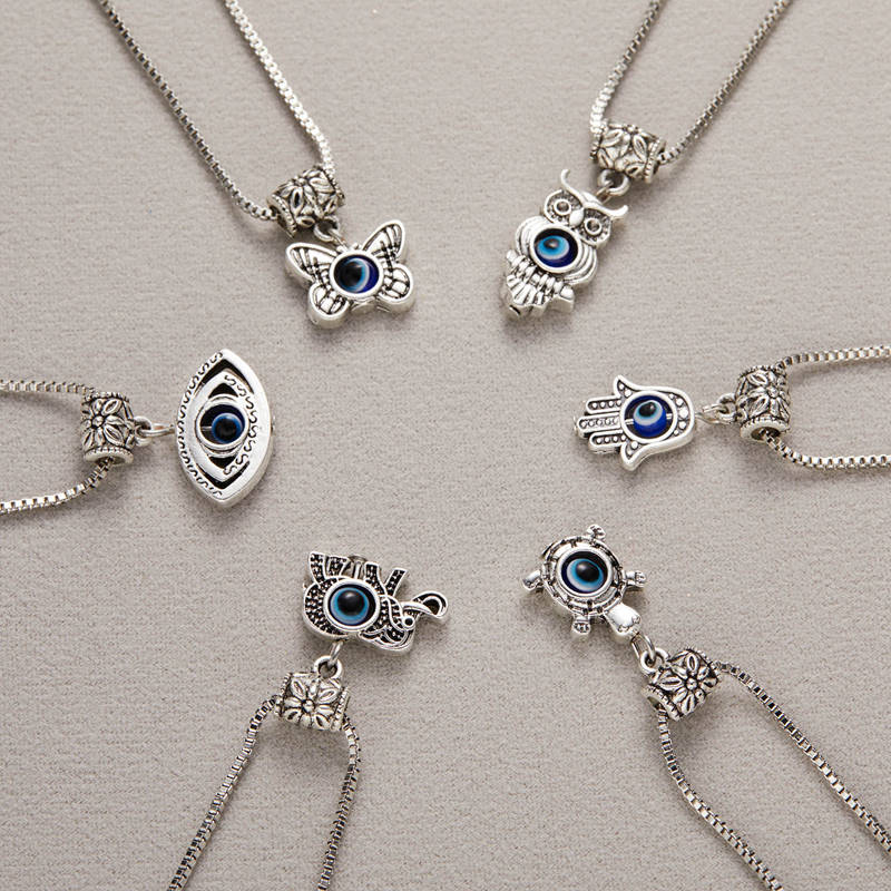 Charm gioielli turchi Evil Blue Eye Butterfly Turtle Owl Palm collana per donna uomo ciondolo catena clavicola girocollo regali gioielli