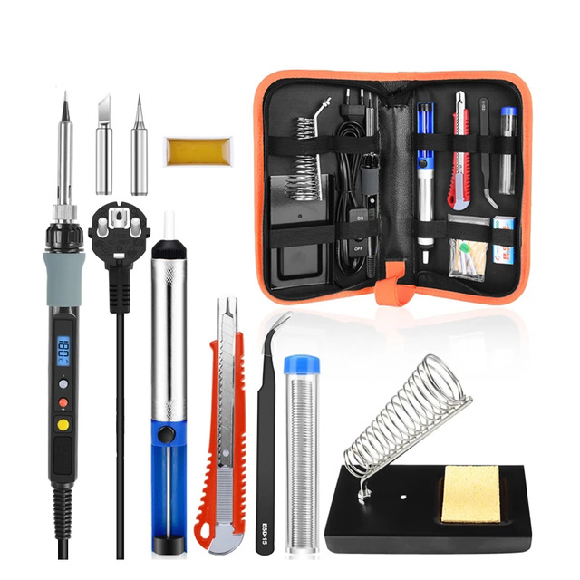 Handskit 110V/220V 80W Adjustable Temperature Electric Digital Soldering Iron Kit With Multimeter Welding Soldering Iron Tool: A Type / US