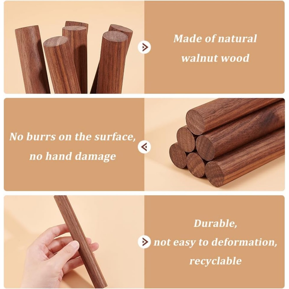 6 stuks 5.9 x 0.7 inch walnoothouten deuvels, onbewerkte ronde houten stokjes voor knutselwerk of doe-het-zelf vlechtwerk.
