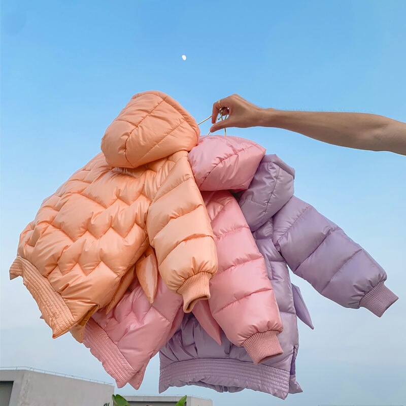 Abrigos de invierno para niñas, chaqueta de Color caramelo, Parkas cálidas para niños, chaqueta con capucha, prendas de vestir para niños pequeños, ropa a prueba de viento