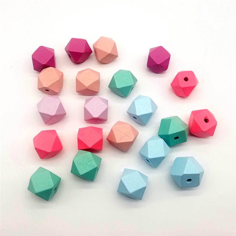 Cuentas geométricas en madera para manualidades, 30 Uds., poliedro geométrico octagonal Natural pintado, cuentas facetadas de madera, accesorios DIY de 15mm