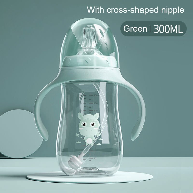 Baby Flessen Drinkbeker Zuigfles Brede Kaliber Multifunctionele Melk Drinken Water Tweeërlei Gebruik Fles Bpa Gratis: Green 300ml