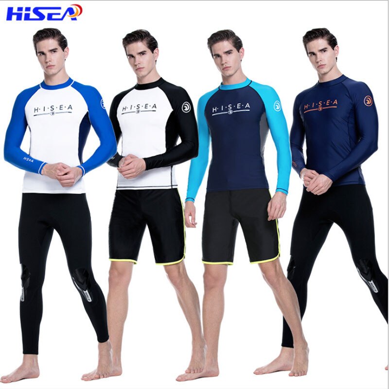 Hisea Men&#39;s Rash Guard Shirt Long Sleeve UV Protect Swimming Tops Lycra Quick Dry Swimwaer Srufing Water Sport T-Shirt Clothing