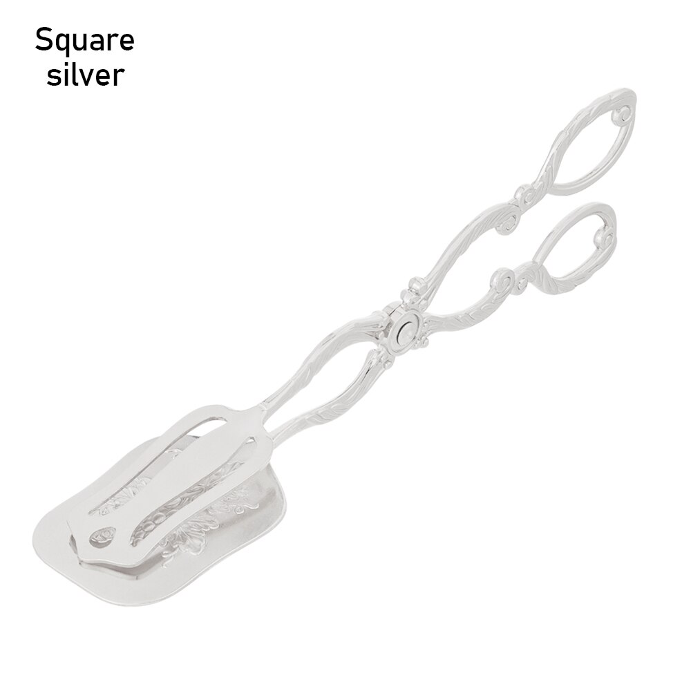 Pinza de aleación de Zinc para comida, plato de fruta y flores tallado en 3D, ensalada, postre, utensilios de cocina modernos para el hogar: silver square