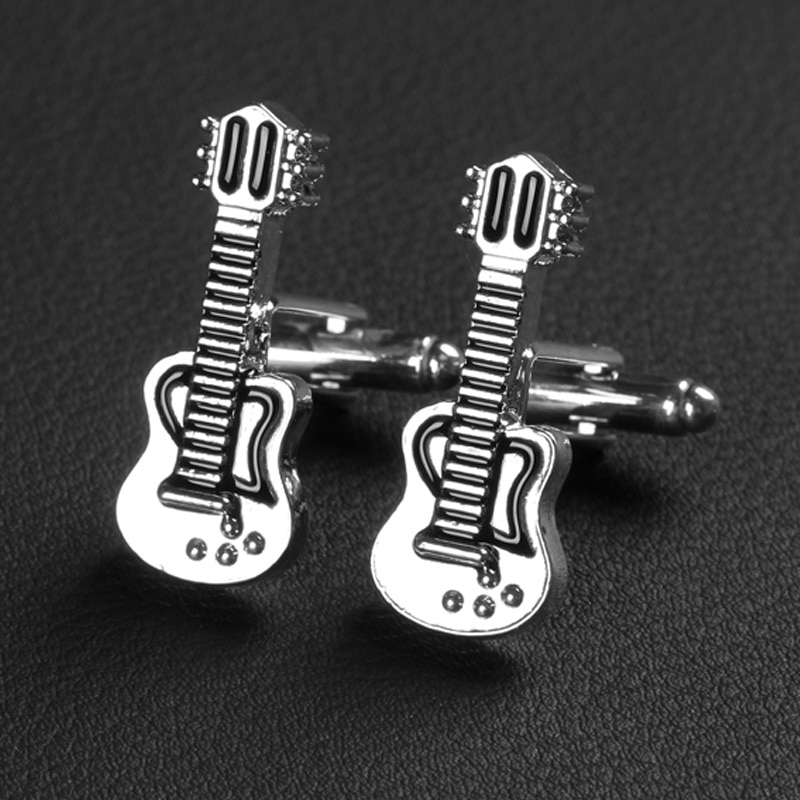 Trendy Manchetknopen Gitaar Musical Bass Instrument Zilver manchetknopen Voor Mannen Franse Shirt Manchet Knoppen 1 Paar Xmas