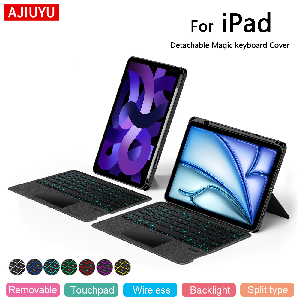 AJIUYU Touchpad Toetsenbord Voor iPad Air 11 inch M3 M2 Air 6 5 4 Case iPad Pro 11 1e 2e 3e 4e Afneembare Magische Toetsenbord Cover