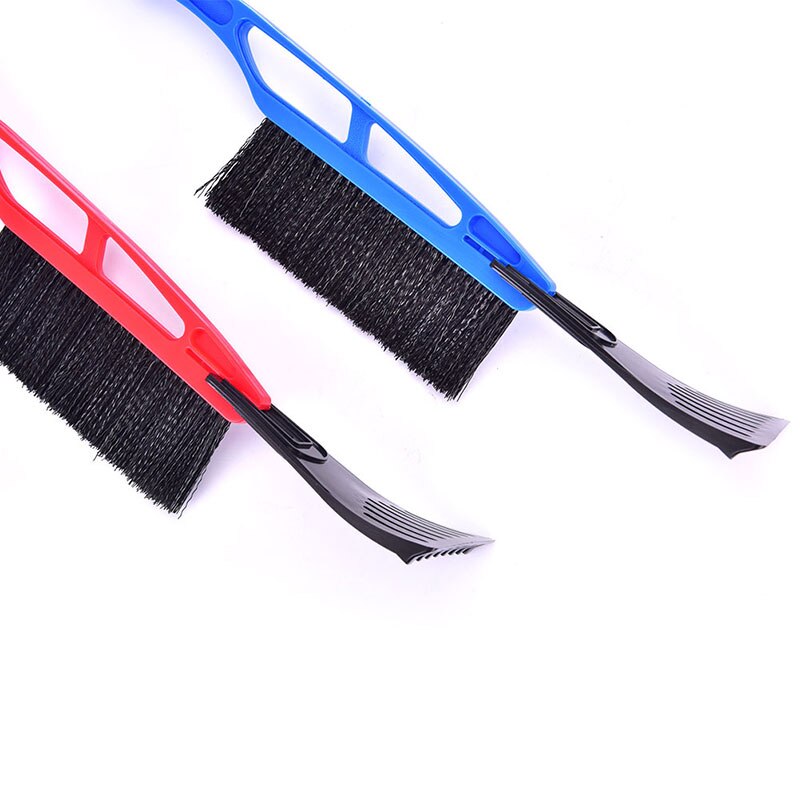 1Pc Plastic + Nylon Blue/Red 2-in-1 Car Ice Scraper Snow Remover Shovel Brush Windshield Scraping Tool
