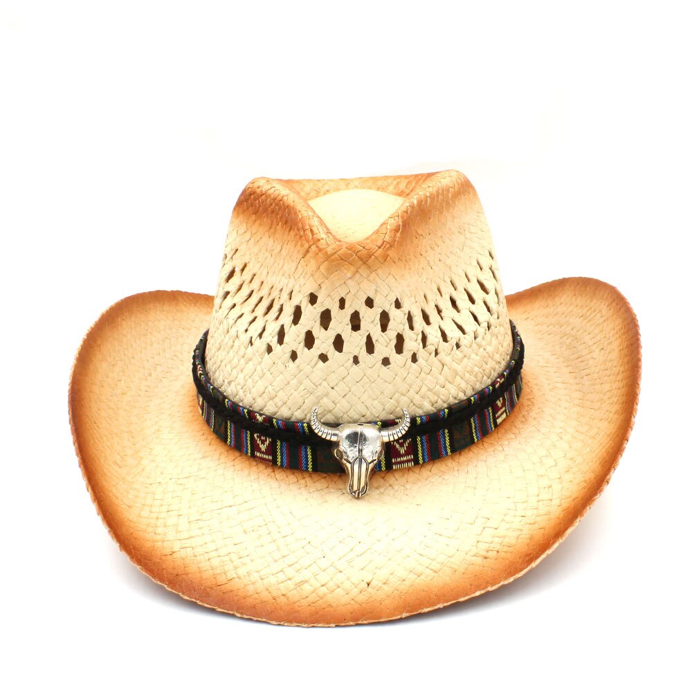 100%  dames heren western cowboyhoed met assel lint stro dame vader strand zon sombrero pet mesh cowgirl jazz hoed maat 58cm: C4 cbc