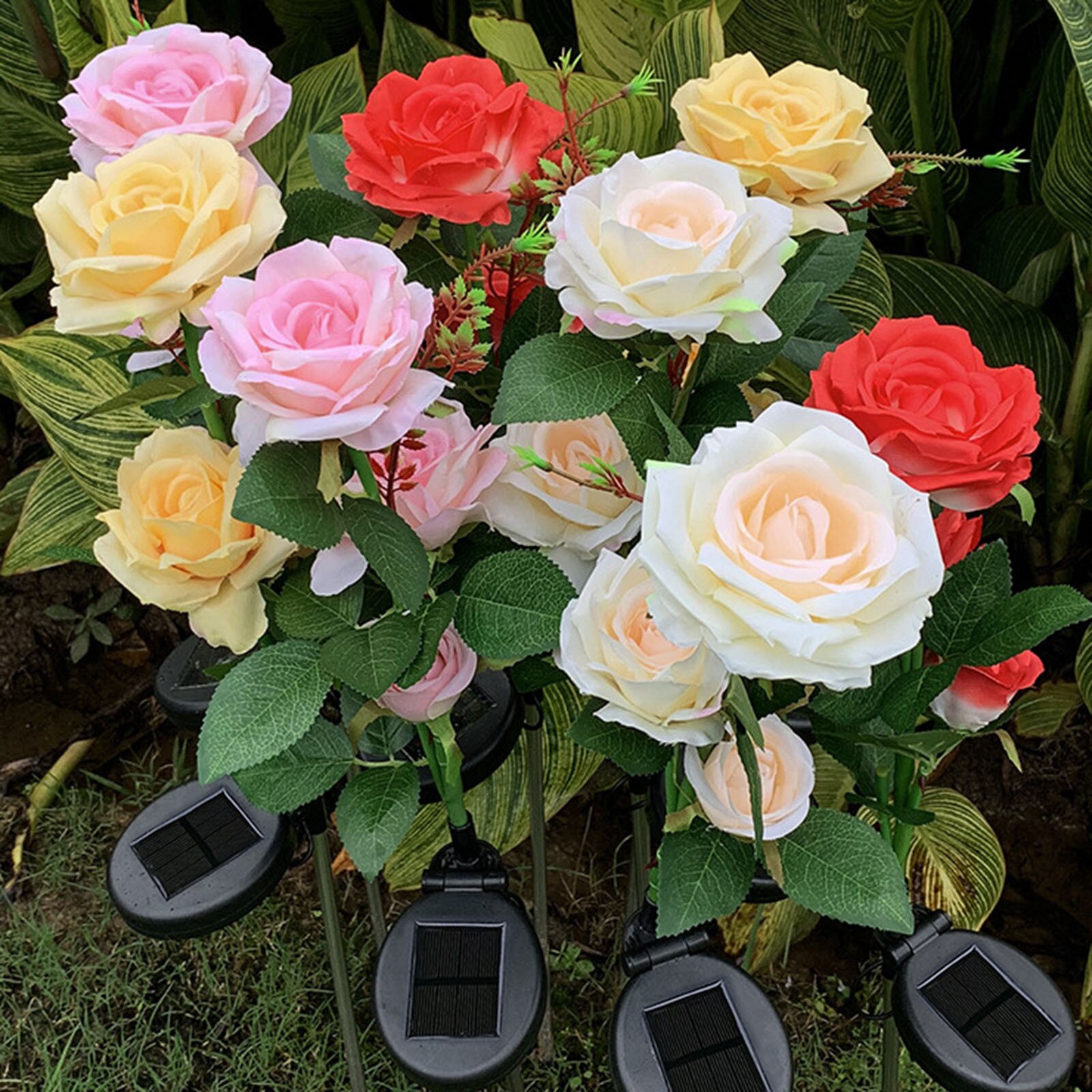 Zonne-energie Led Light Rose Bloem Lamp Simulatie Bloem Solar Lamp Voor Gazon Yard Garden Lichtgevende Bloem Tuin Decoratie