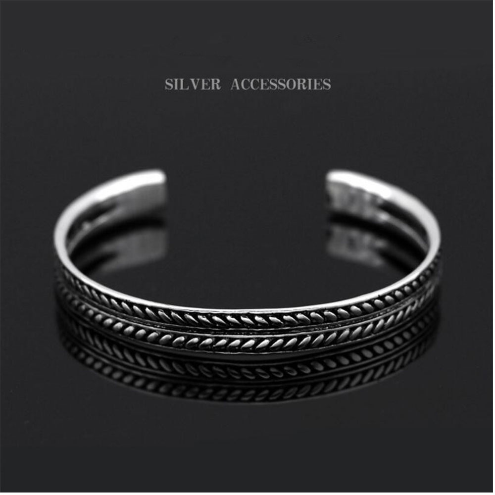 Anenjery Thai Silver Color Handmade Feather Leaves Twisted Cuff Bracelets & Bangles pulseras S-B86