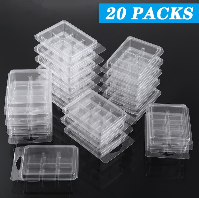 20 Stks/set Clear Pet Wax Melt Mallen 6 Mobiele Plastic Clamshell Verpakking Mallen Containers Voor Wax Zeep Melt Blokjes Maken smaakloos