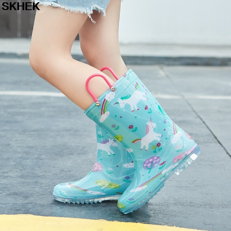 SKHEK freundlicher Regen Stiefel freundlicher Gummi Stiefel mit 3D Kaninchen aufbringen freundlicher Stiefel Mädchen Kleinkind Wasser Schuhe Regen