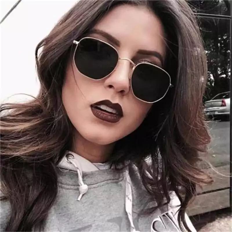 Polygonale kvinner solbriller menn briller dame luksus retro metall solbriller årgang speil  uv400 oculos de sol