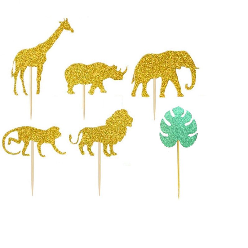Décoration pour fête prénatale Safari Jungle, décoration pour fête prénatale sauvage, centre de table, pour fête prénatale, sac bonbons: 5 pieces topper