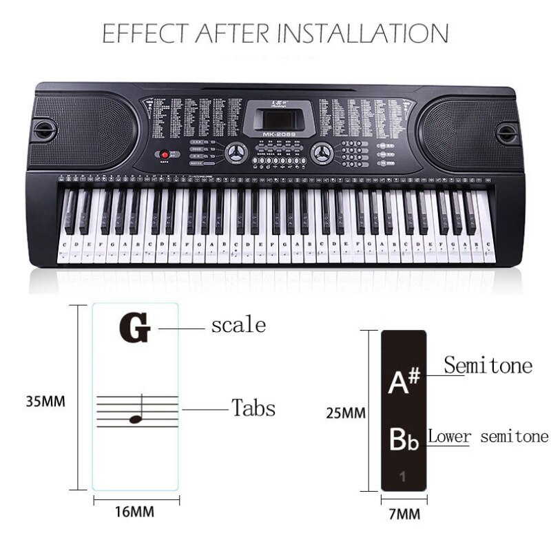 Piano Sticker Transparent Piano Keyboard Sticker 54/61/88 Key Electronic Keyboard 88 Key Piano Stave Note Sticker for Piano Keys