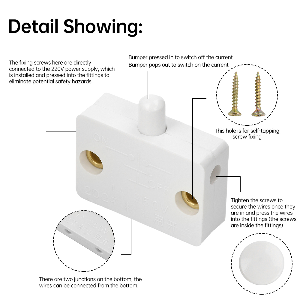 1A 250V Automatic Reset Switch Closet Cabinet Light Switch Household Cabinet Door Control Switch Wardrobe Light Switch